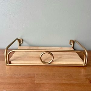 Brushed Gold Metal and Wood Floating Shelf